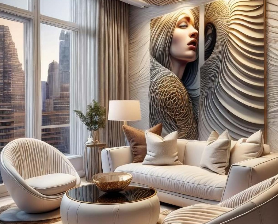 Modern seating area with beige interiors