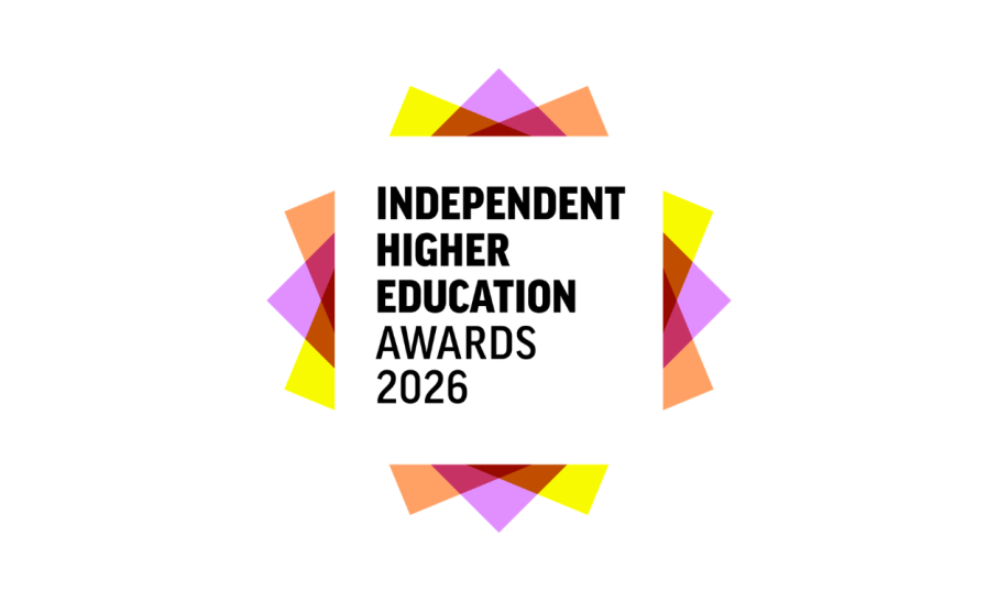 IHE Awards 2026 logo, circled by pink, orange and yellow triangles
