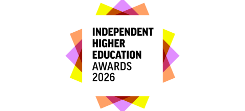 IHE Awards 2026 logo, circled by pink, orange and yellow triangles