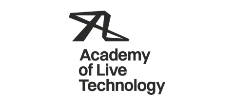 Black and white logo of the Academy of Live Technology, featuring a stylised “A” symbol above the organisation’s name in bold text on a plain background.