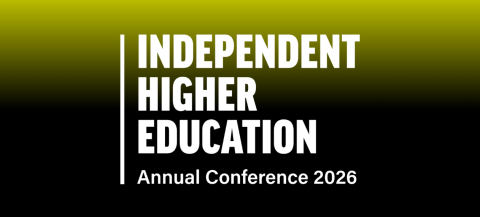 From the top, a yellow gradient that turns to solid black. White text reads: Independent Higher Education Annual Conference 2026