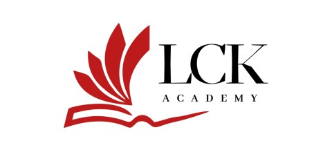 LCK Academy logo black text red design