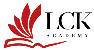 LCK Academy logo black text red design