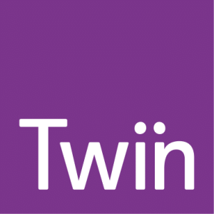 Twin Group logo is a purple box with white text that says Twin - the 'i' has two dots.