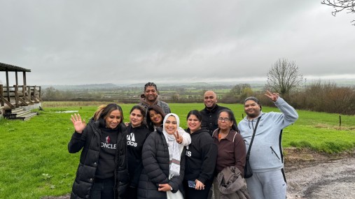 Mixed group of students in a rural setting