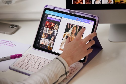 A tablet with Vogue images