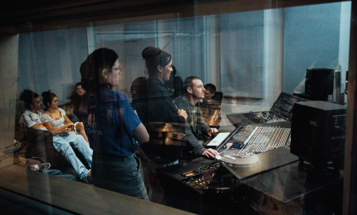 Students in a recording studio