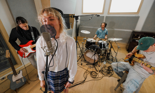 A band rehearsing