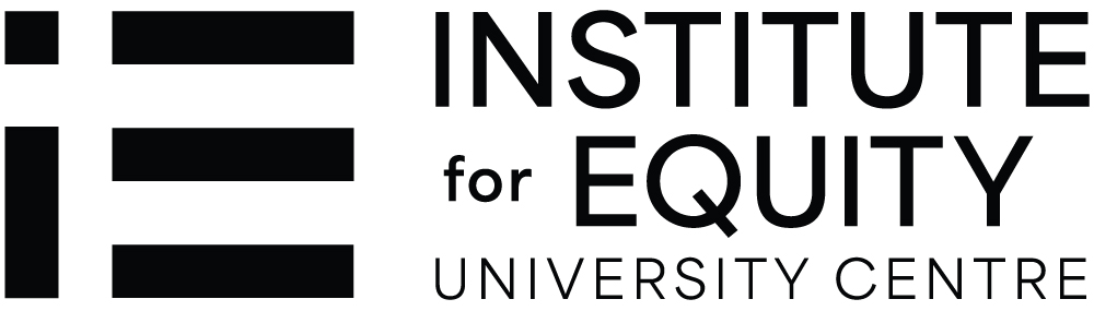  Logo of the Institute for Equity, University Centre. The design includes a stylized "IE" on the left, formed by horizontal and vertical black bars. To the right, the text reads "INSTITUTE for EQUITY UNIVERSITY CENTRE" in uppercase and lowercase letters, arranged in three lines.