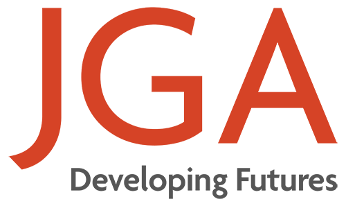 Logo - red text 'JGA', grey text beneath 'Developing Futures'