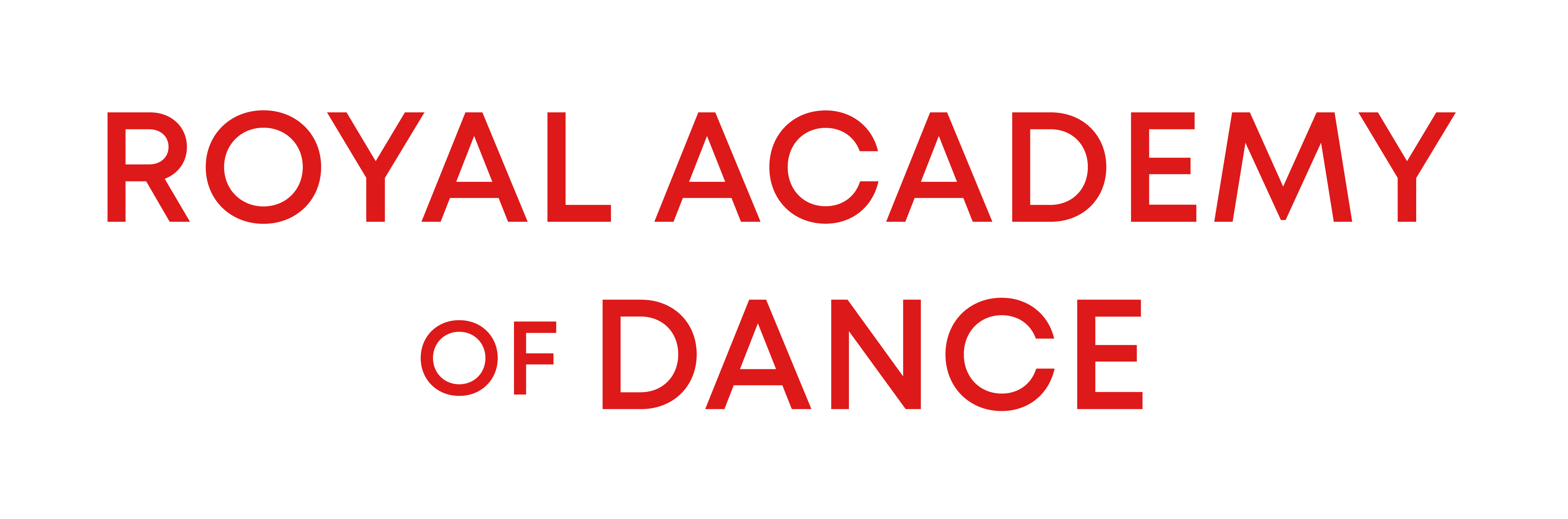 Logo in red capitalised writing saying: ROYAL ACADEMIC OF DANCE