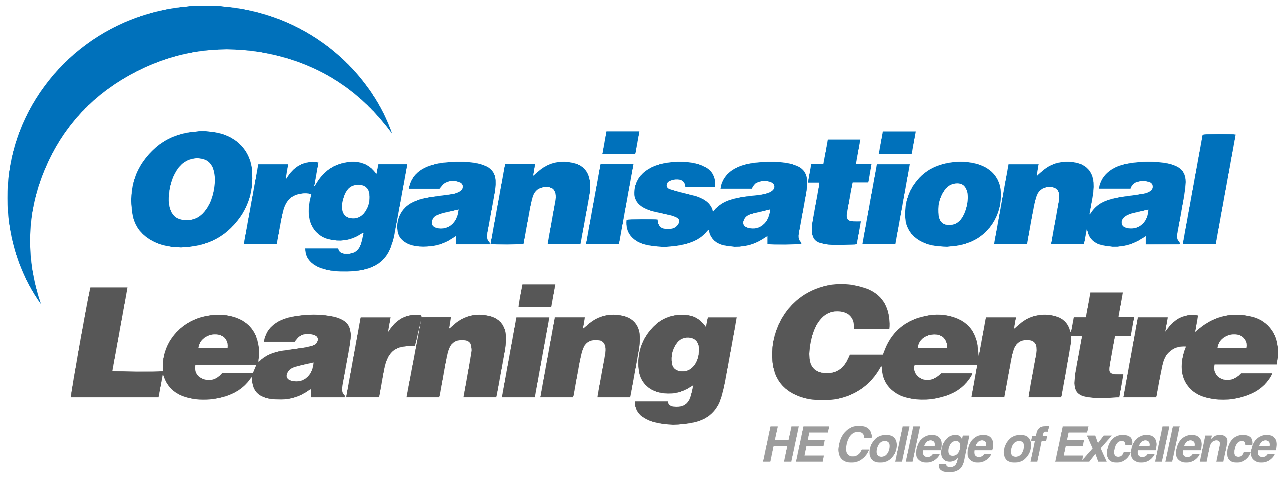 Blue and grey logo reading Organisational Learning Centre, HE College of Excellence