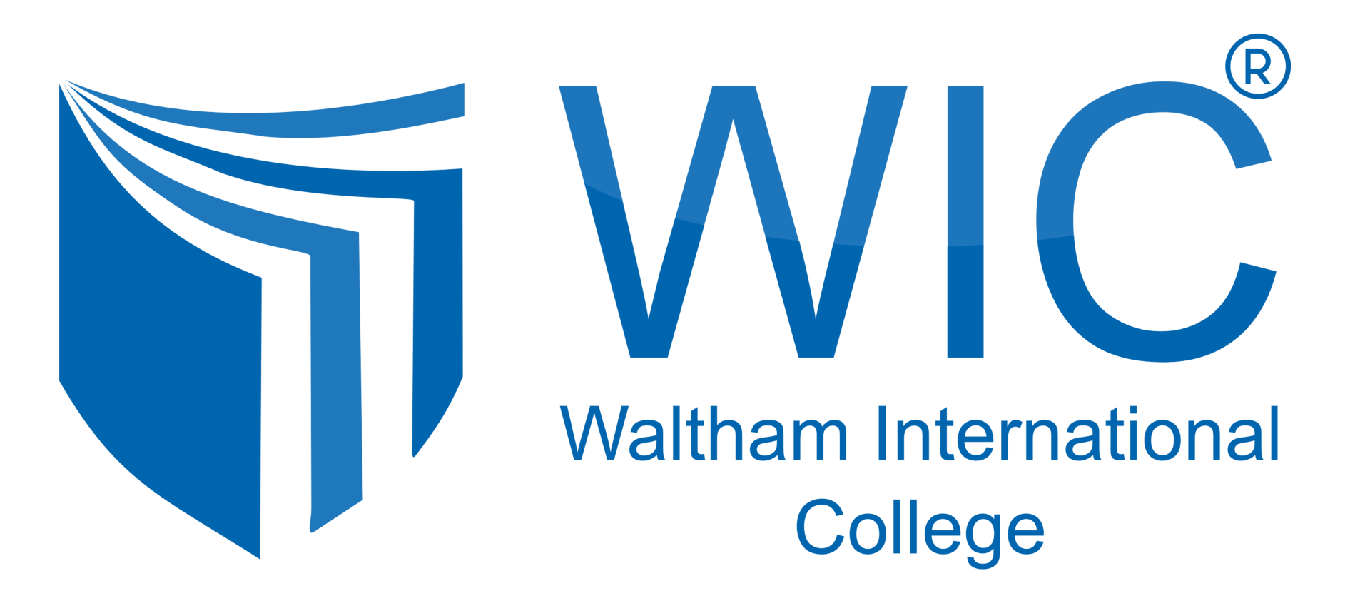 WIC logo in blue, with text reading: WIC (Copyright symbol) Waltham International College